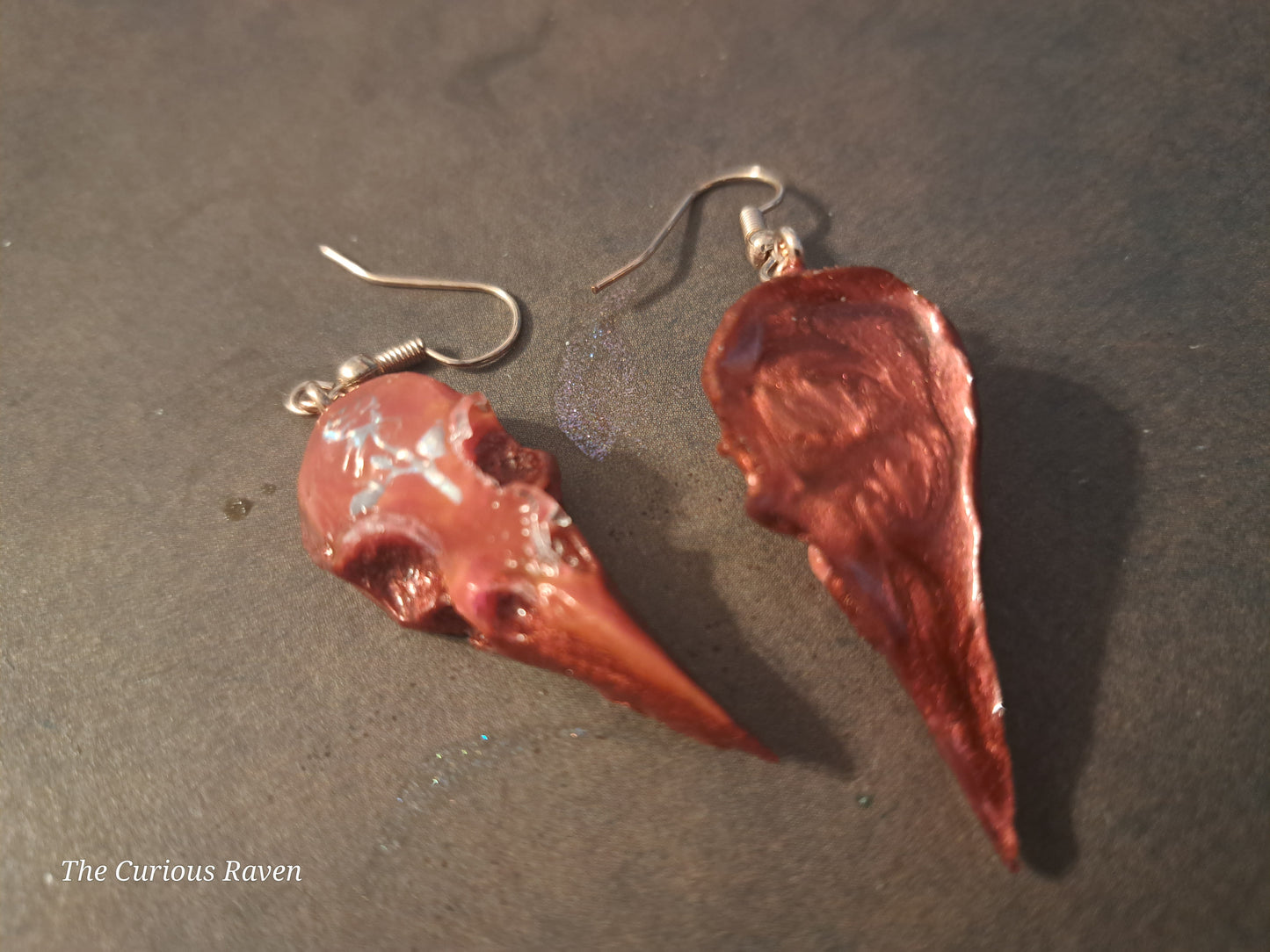Rose Resin Raven Skull Earrings