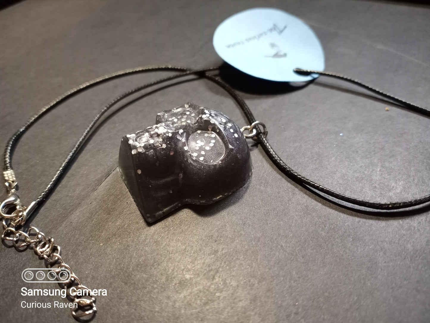 Lavender Gunmetal Skull Charm Necklace
