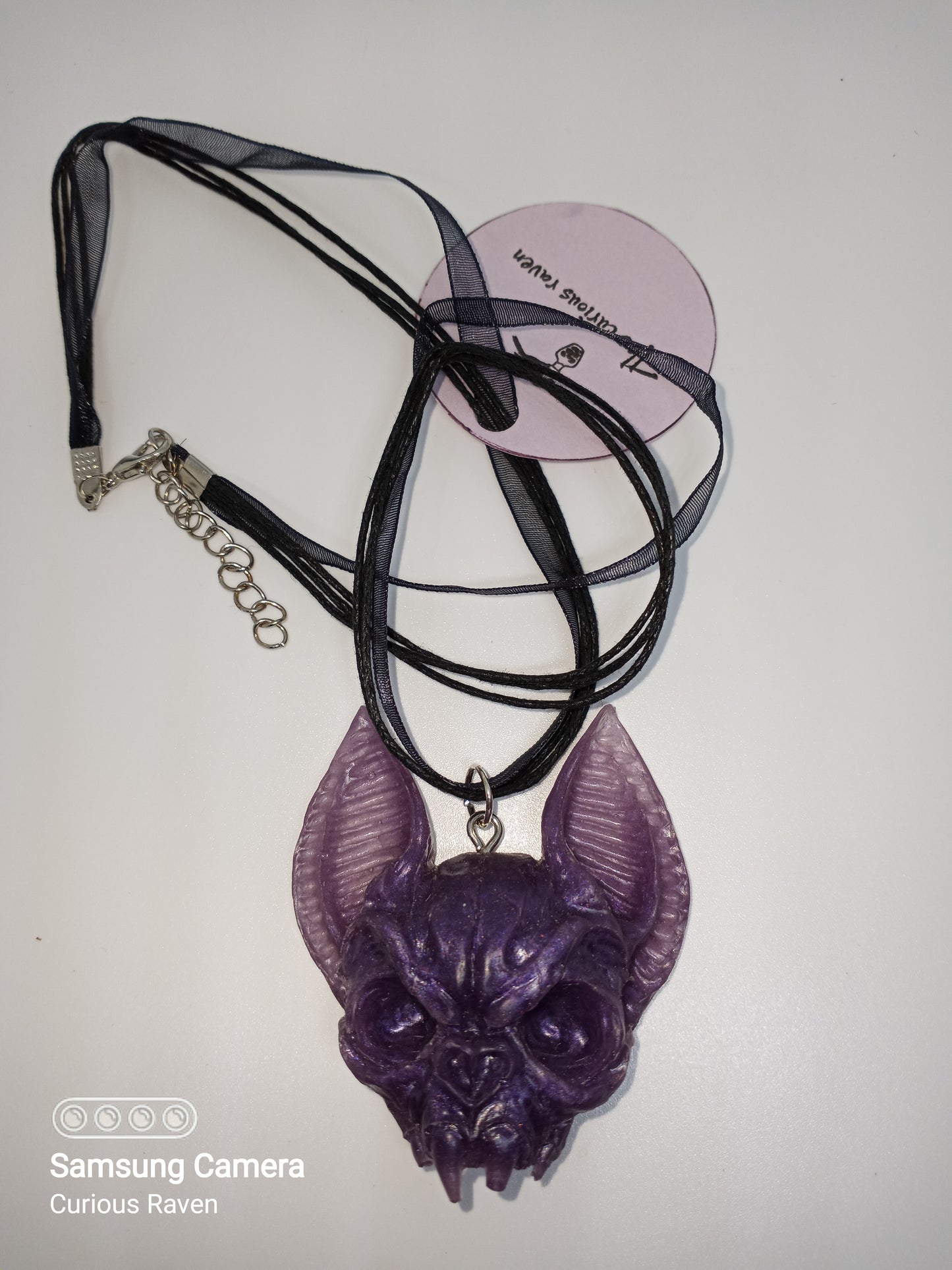 Plum Bat Head Necklace