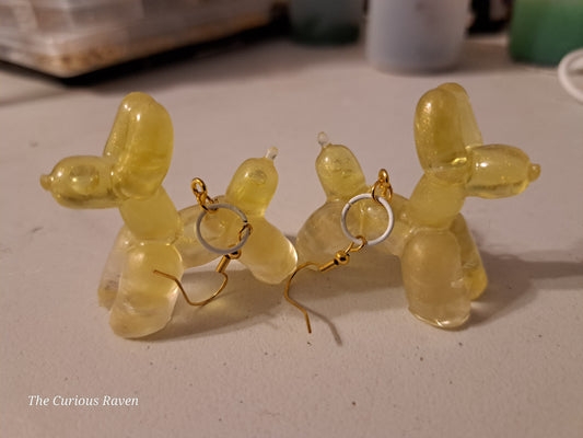 Opaque Yellow Resin Balloon Dog Earrings