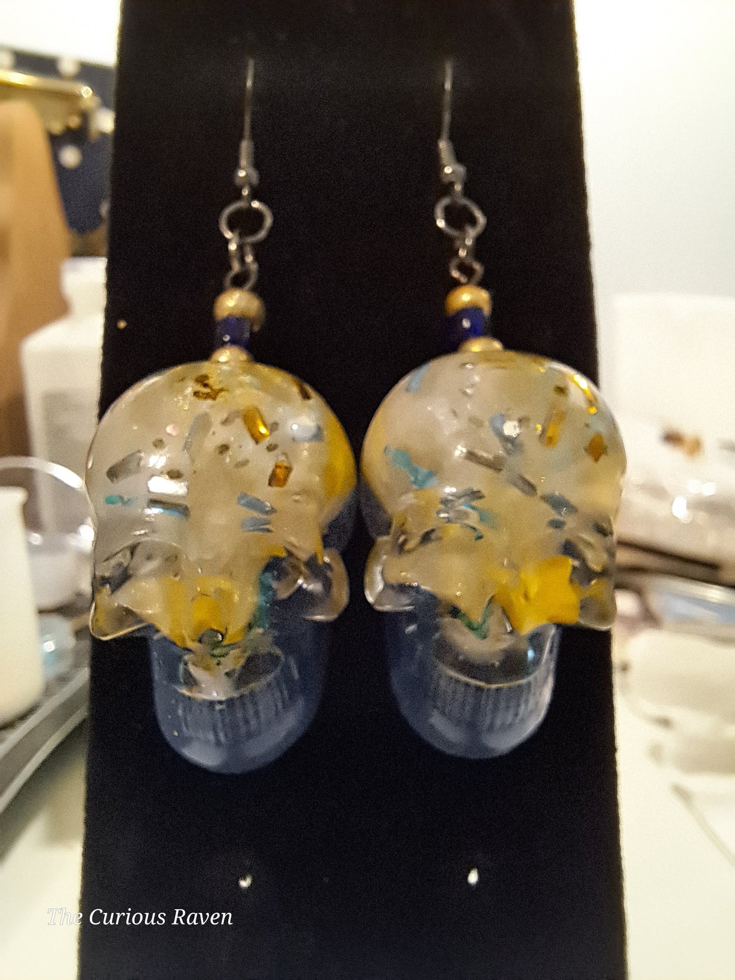 Starry Night Resin Skull Earrings