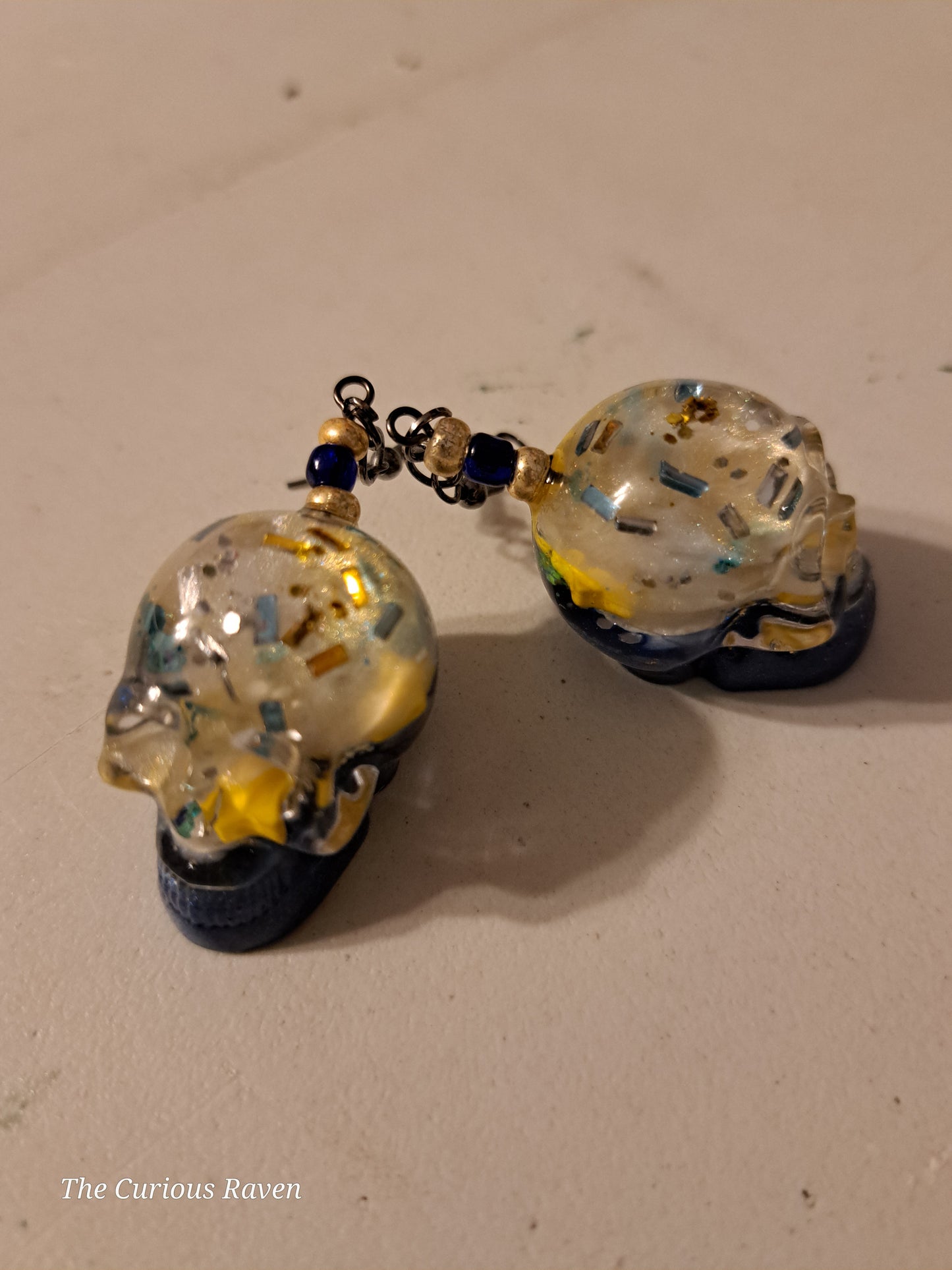 Starry Night Resin Skull Earrings