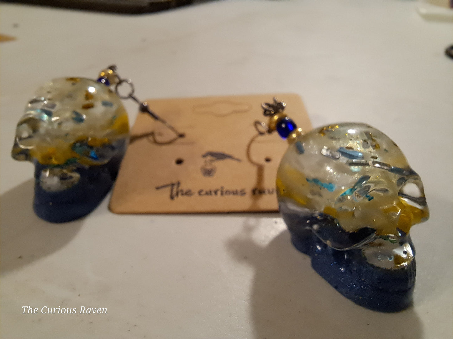 Starry Night Resin Skull Earrings