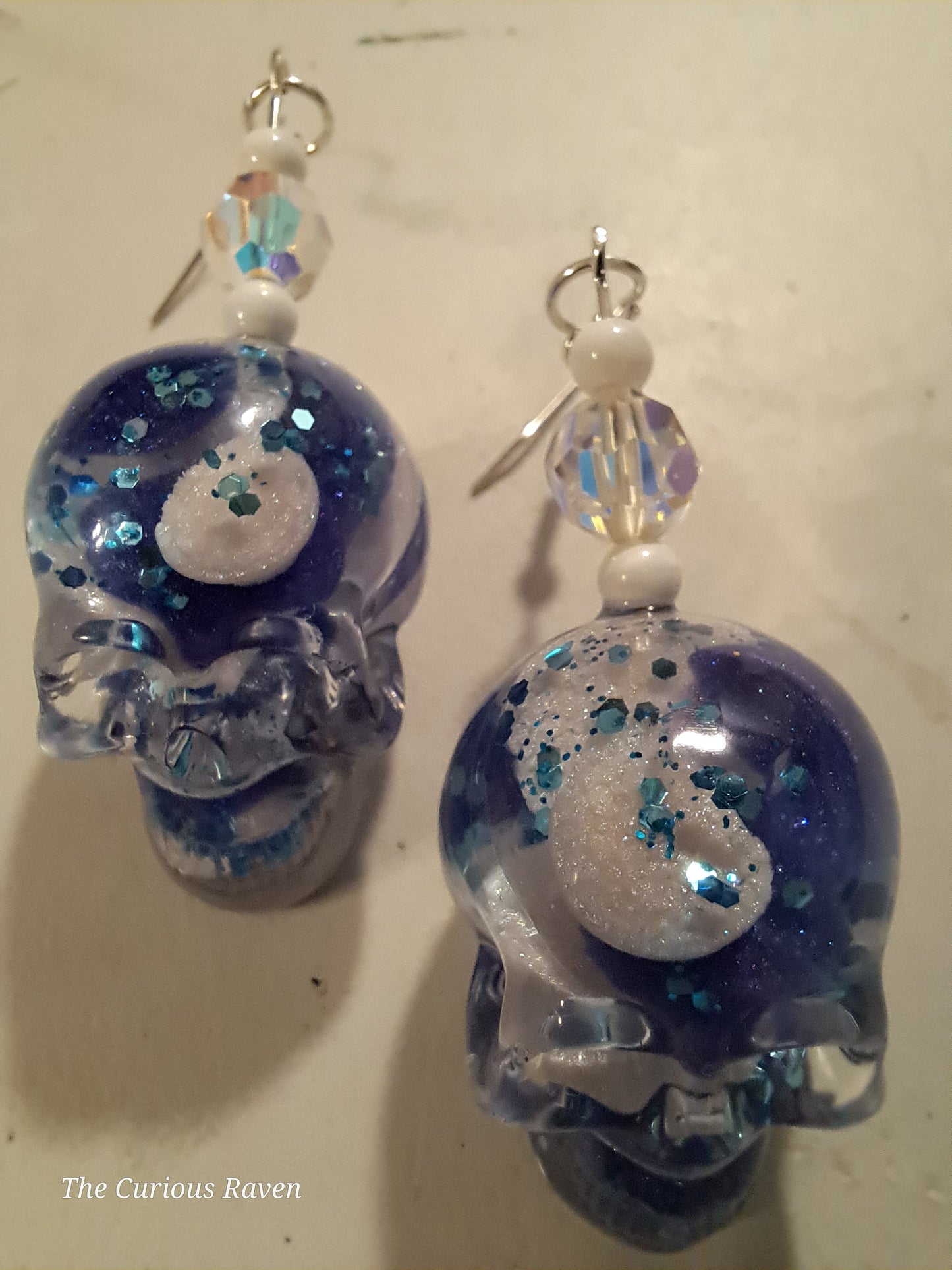 Blue/White Lava Lamp resin Skull Earrings