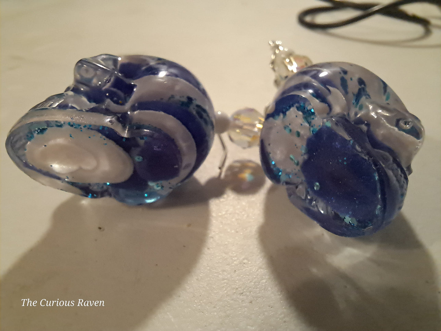 Blue/White Lava Lamp resin Skull Earrings