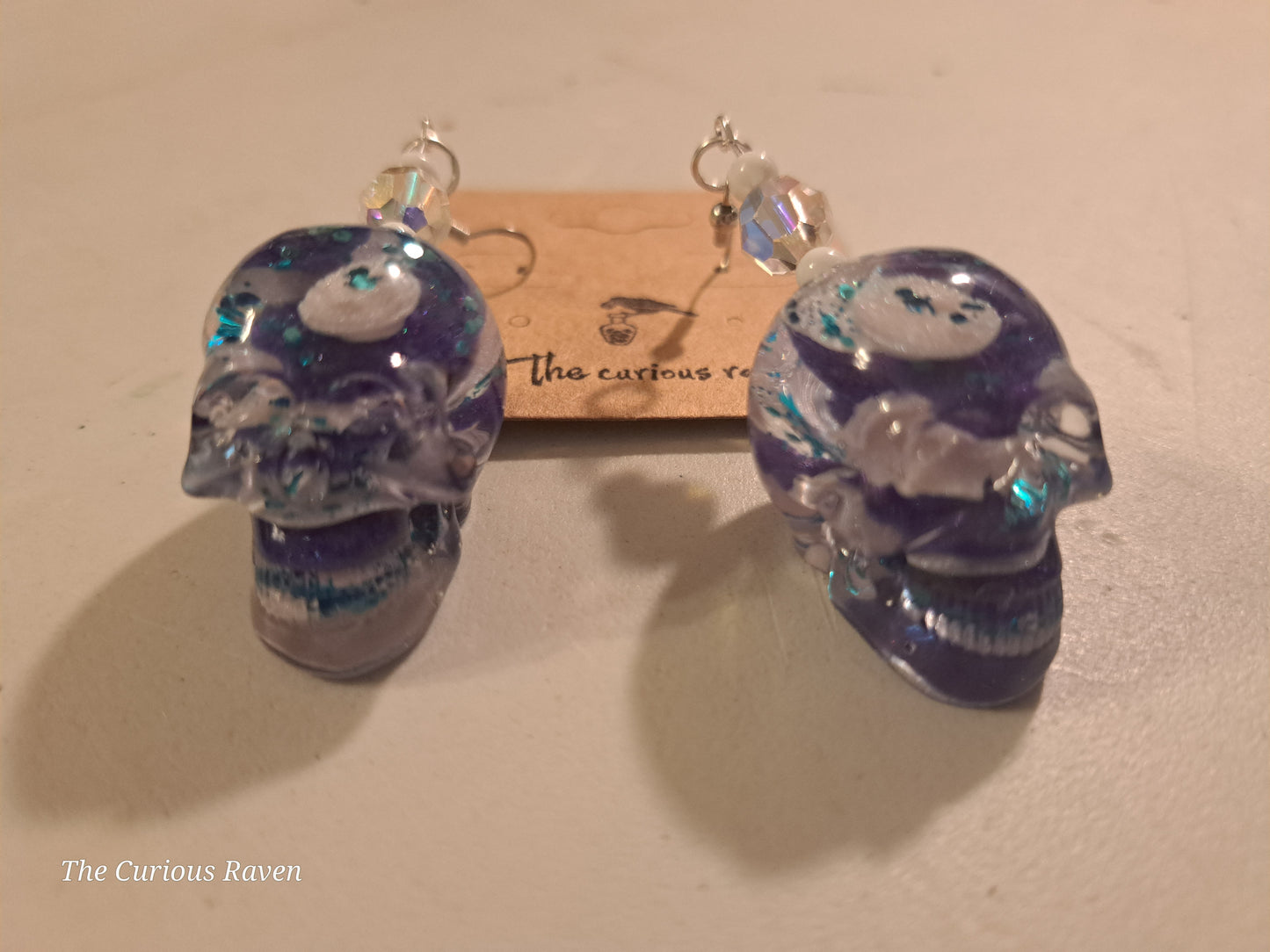 Blue/White Lava Lamp resin Skull Earrings