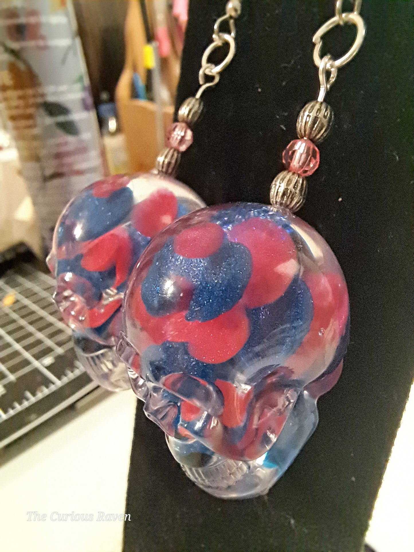 Pink/Blue "Lava" resin Skull Earrings