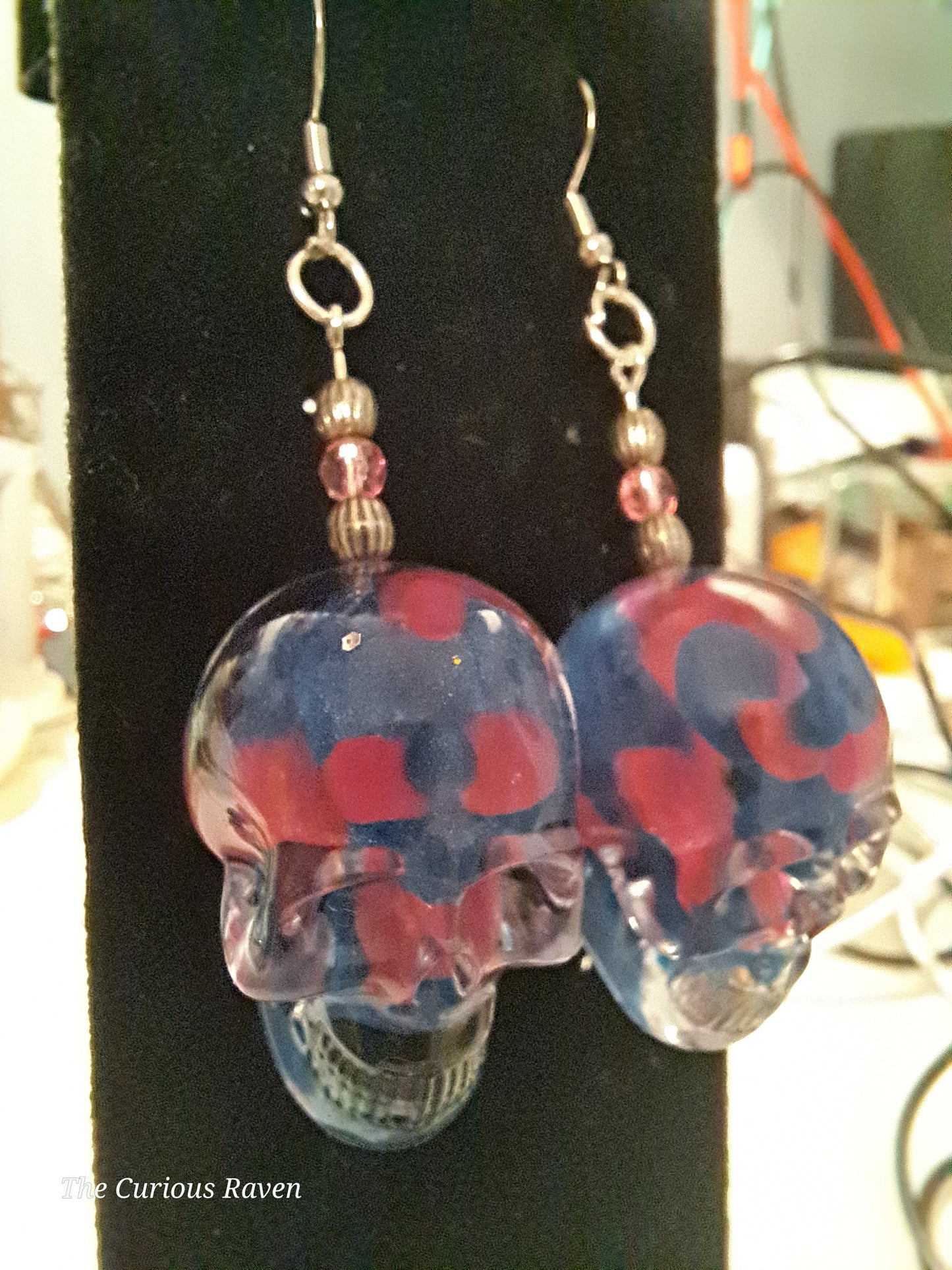 Pink/Blue "Lava" resin Skull Earrings