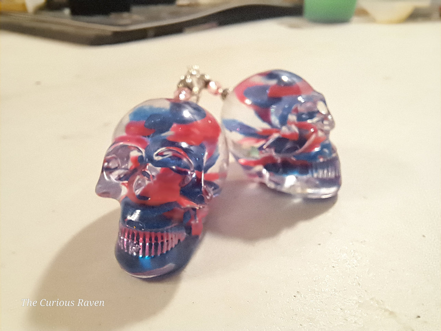 Pink/Blue "Lava" resin Skull Earrings