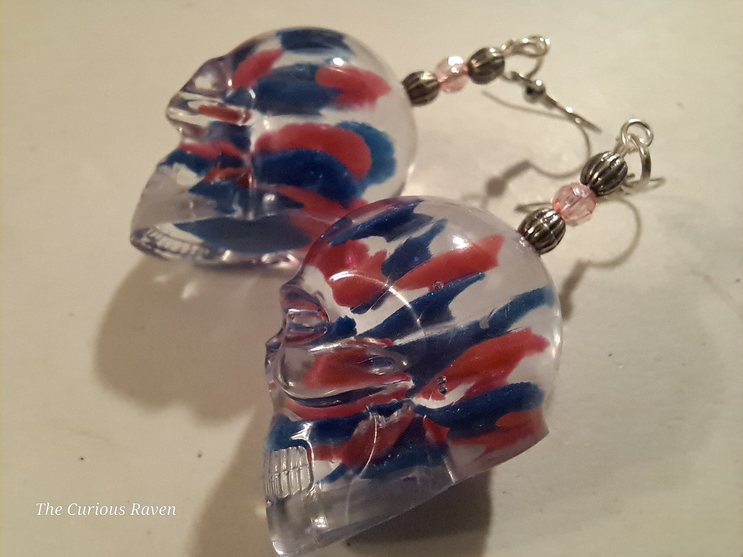 Pink/Blue "Lava" resin Skull Earrings