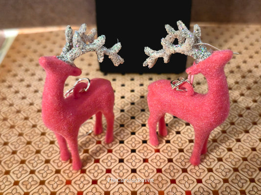 Festive Reindeer Earrings. Pick with Glittered Antlers.