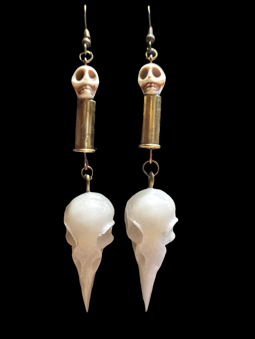 Glow in the Dark Double Skull Shell Casing Earrings