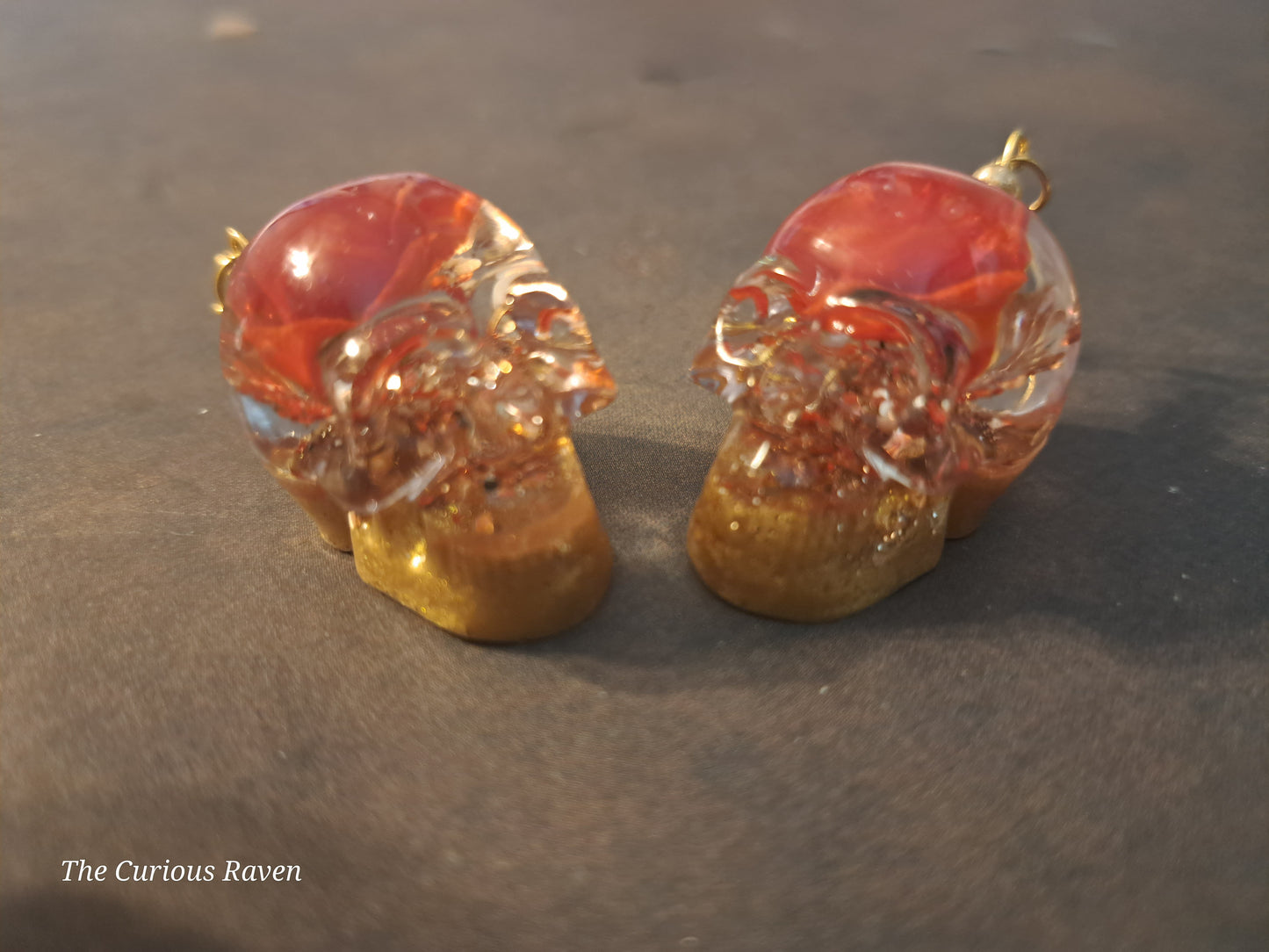 Orange Rose Resin Skull Earrings