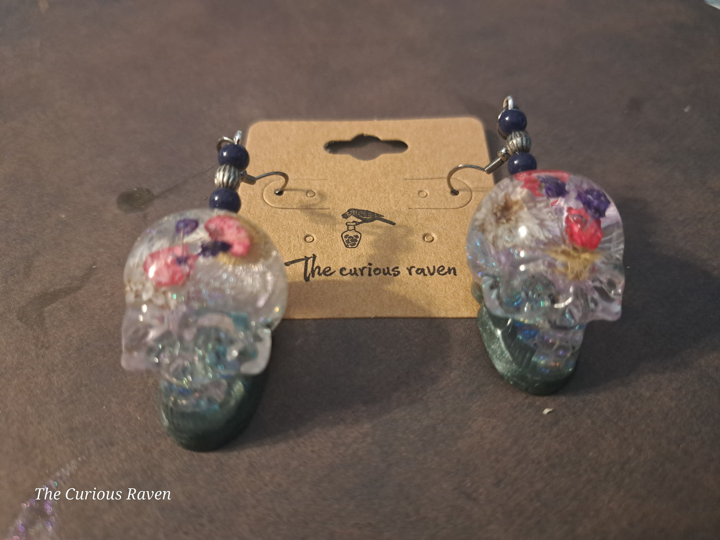 Tiny Flowers Resin Skull Earrings