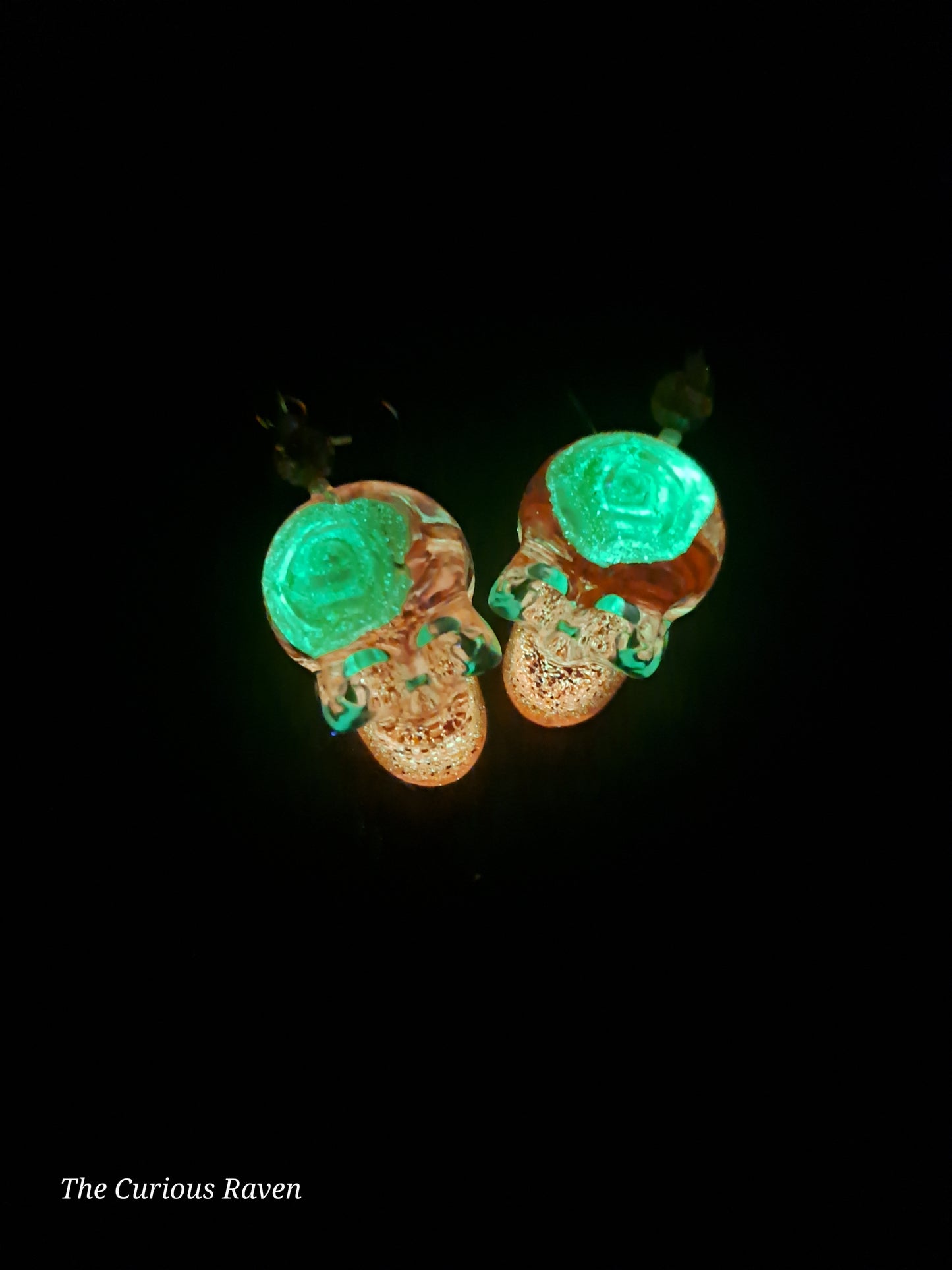 Yellow Rose Glow in the Dark Resin Skull Earrings