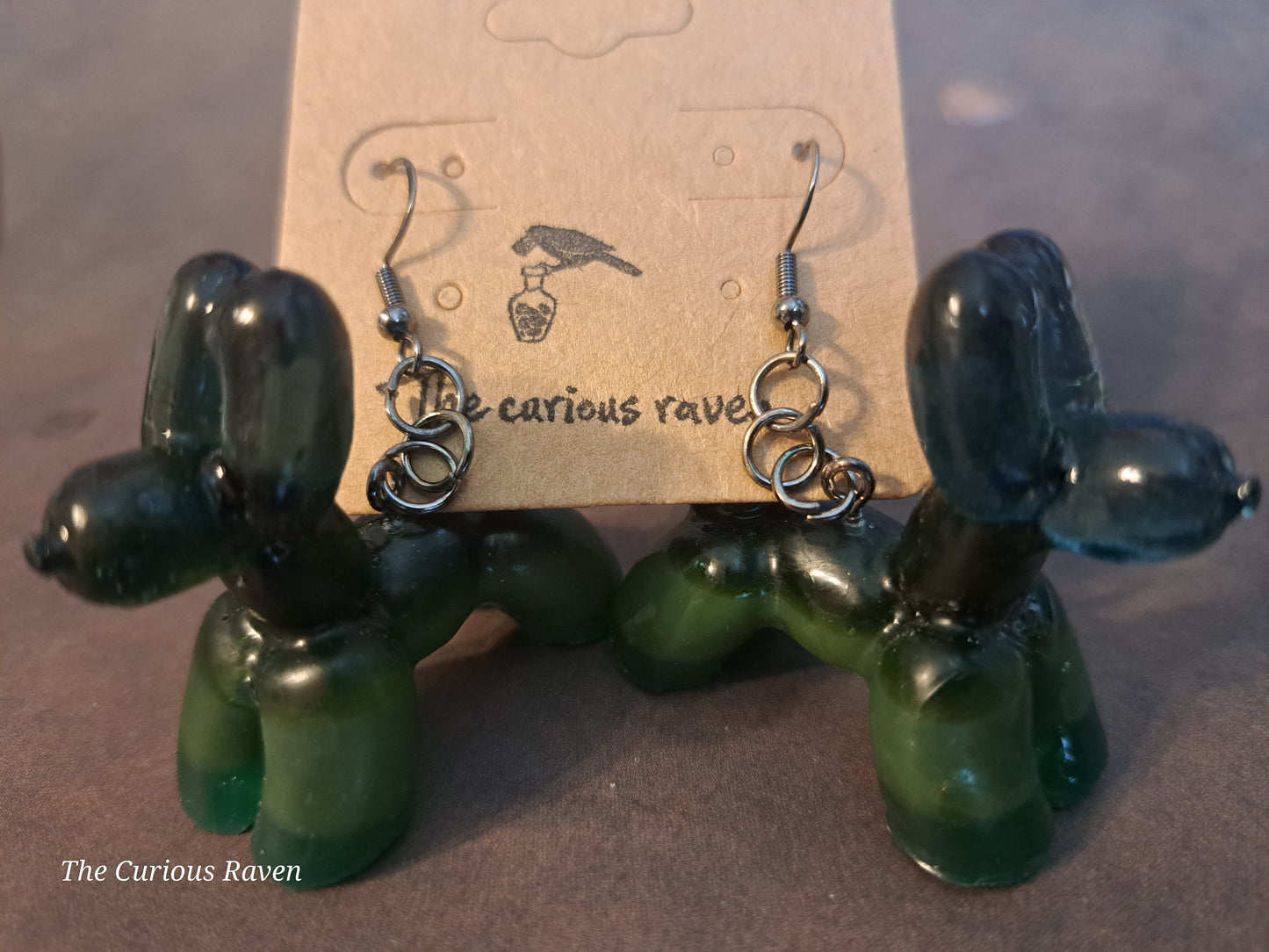 Shades of Green Resin Balloon Dog Earrings