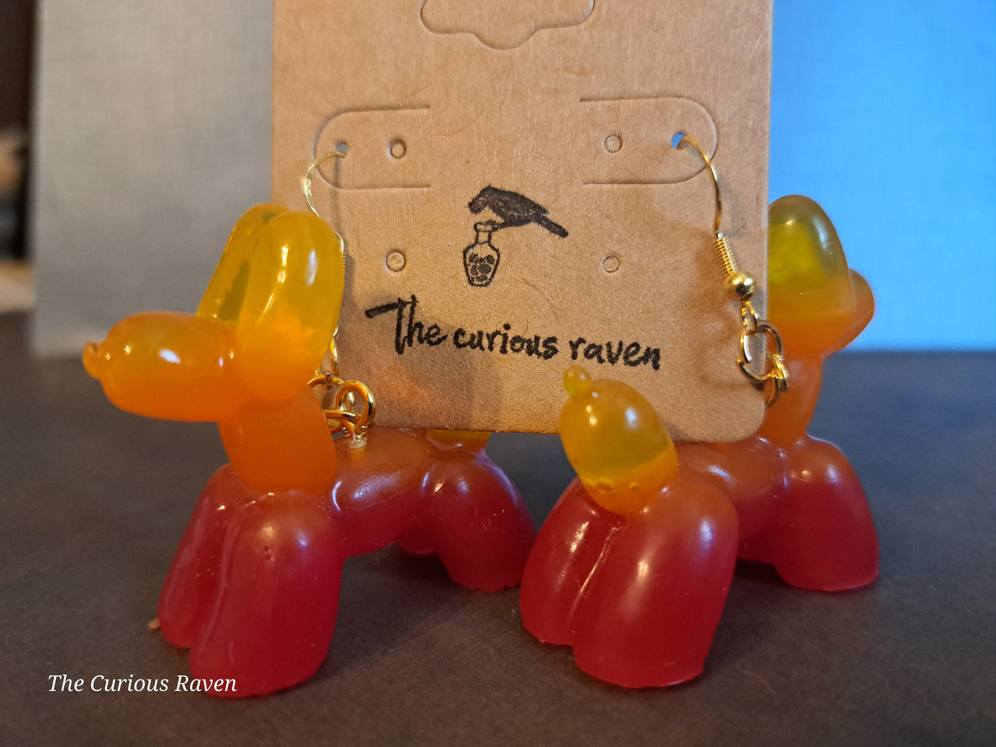 Flame Resin Balloon Dog Earrings