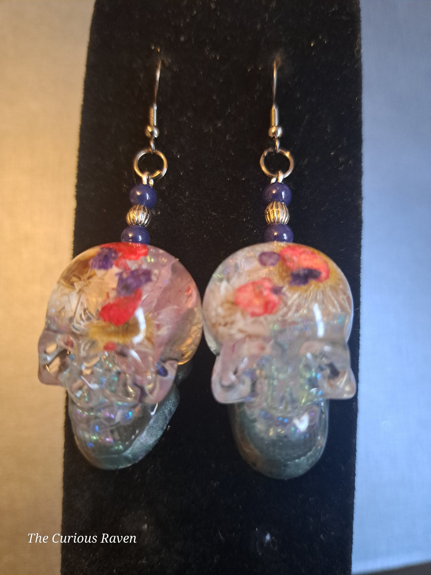 Tiny Flowers Resin Skull Earrings