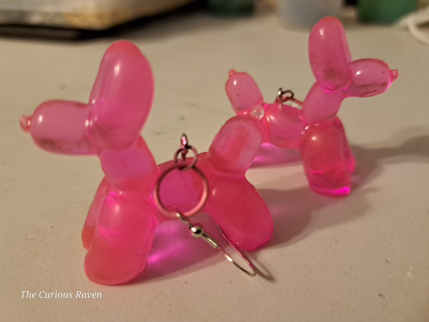 Opaque Pink resin Balloon Dog Earrings