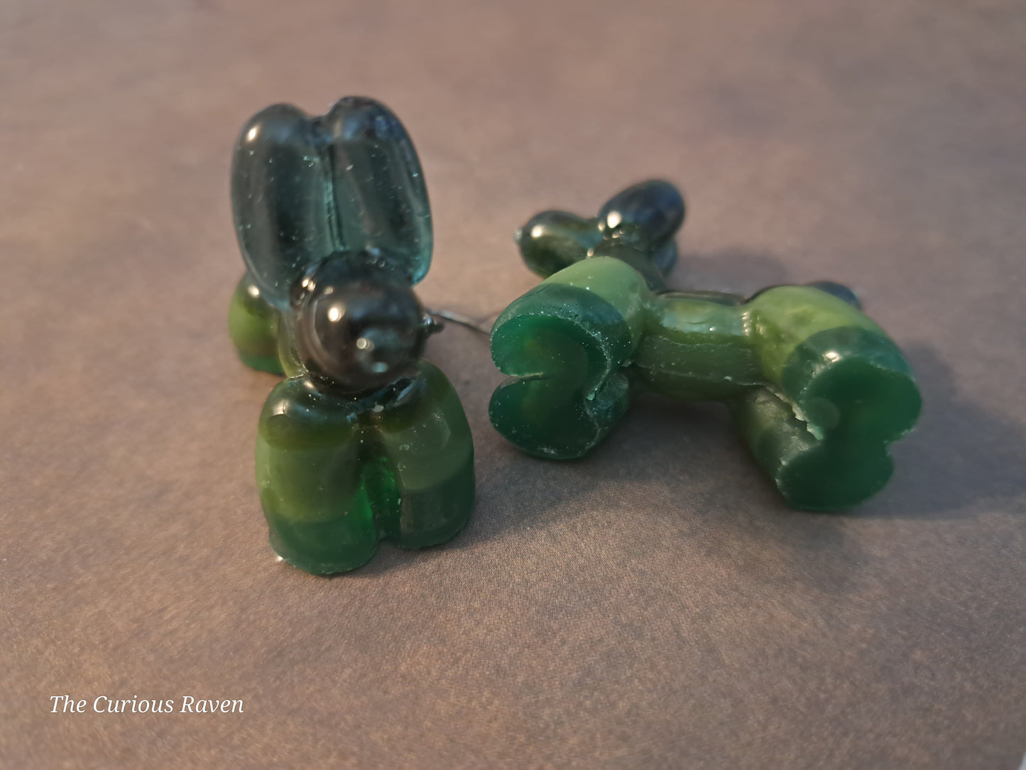 Shades of Green Resin Balloon Dog Earrings