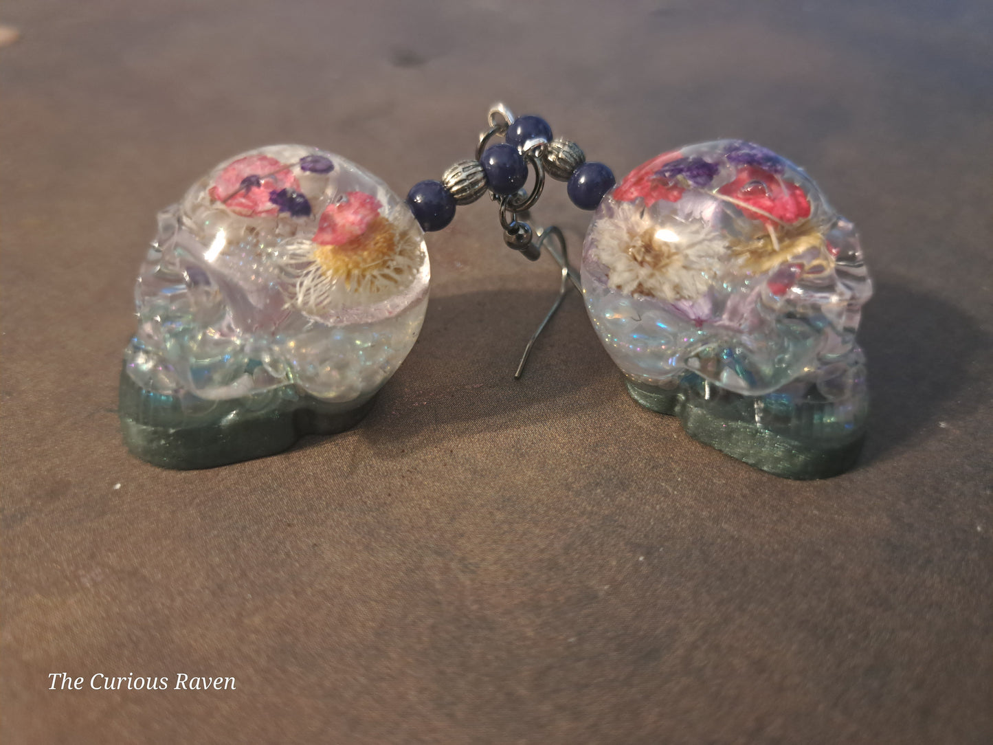 Tiny Flowers Resin Skull Earrings