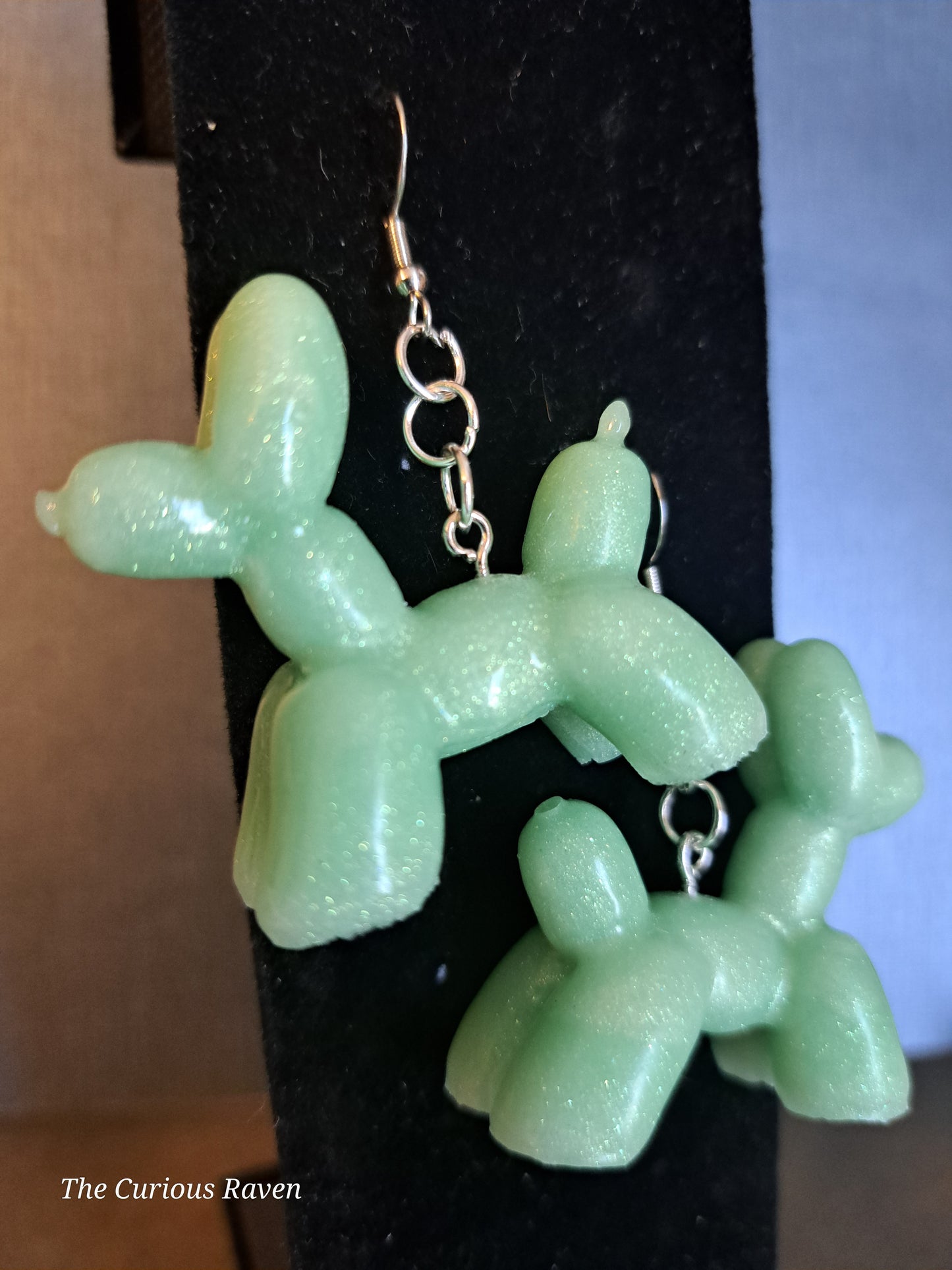 Seafoam Glow in the Dark Resin Balloon Dog Earrings