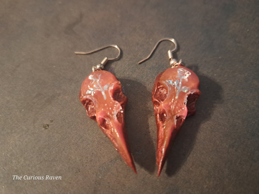 Rose Resin Raven Skull Earrings