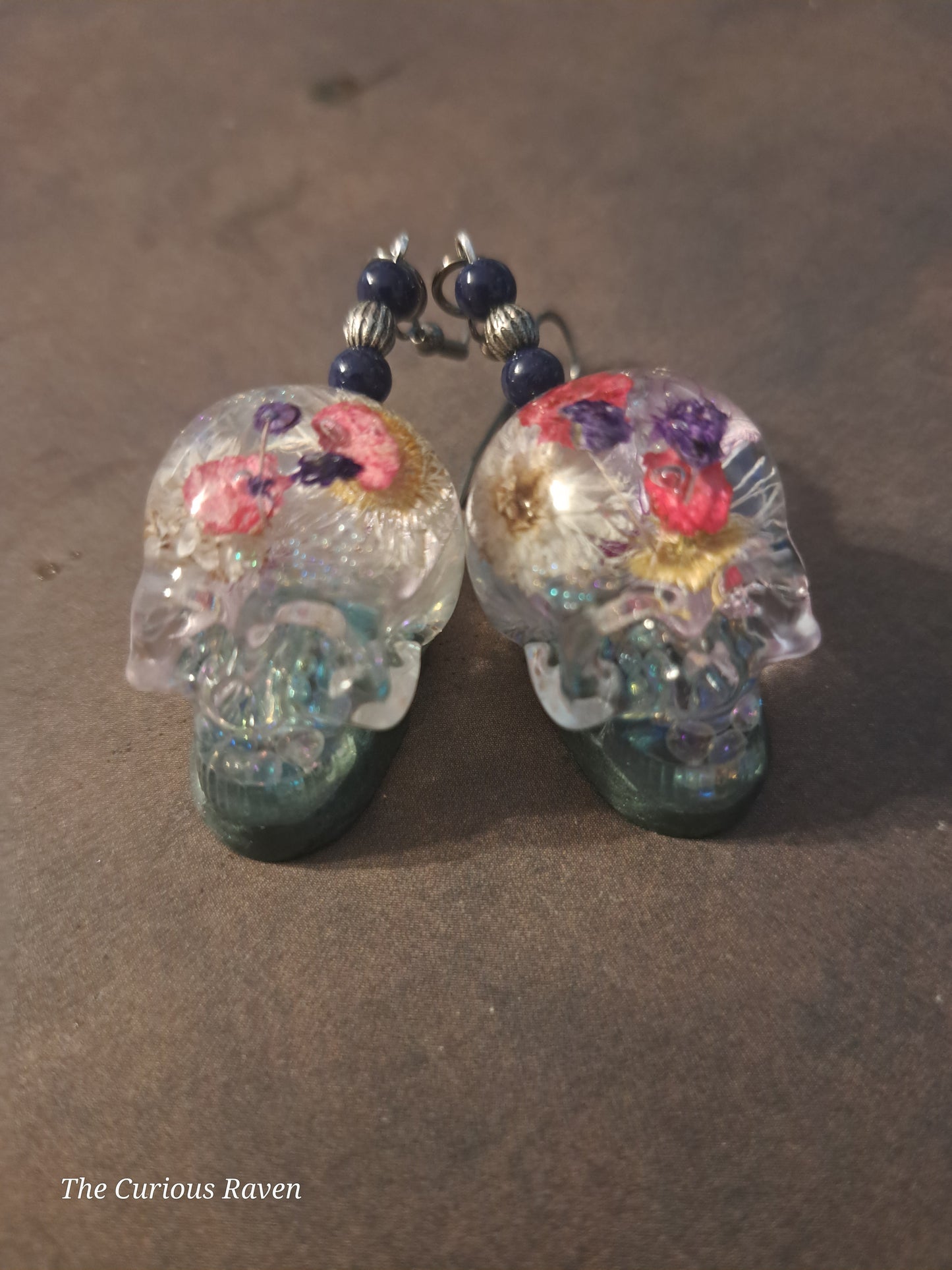 Tiny Flowers Resin Skull Earrings