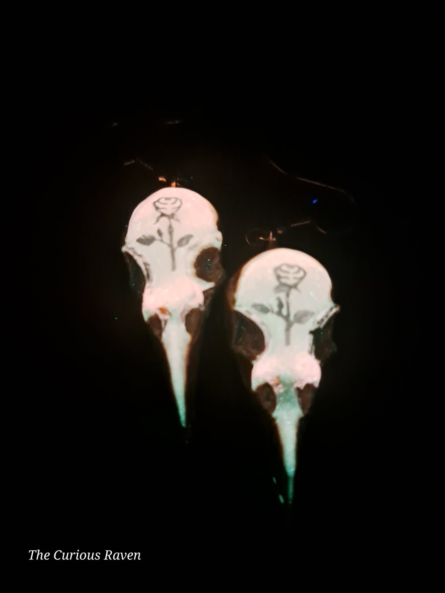 Rose Resin Raven Skull Earrings