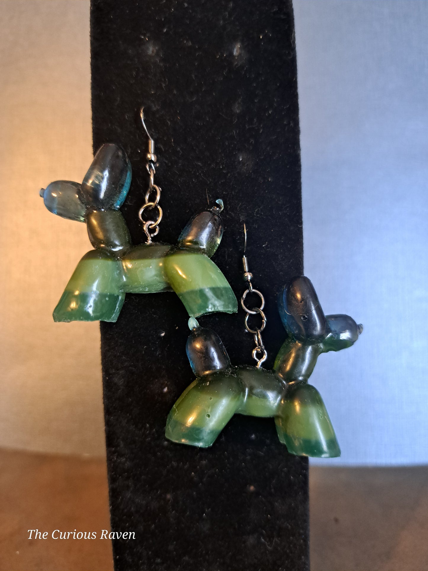 Shades of Green Resin Balloon Dog Earrings