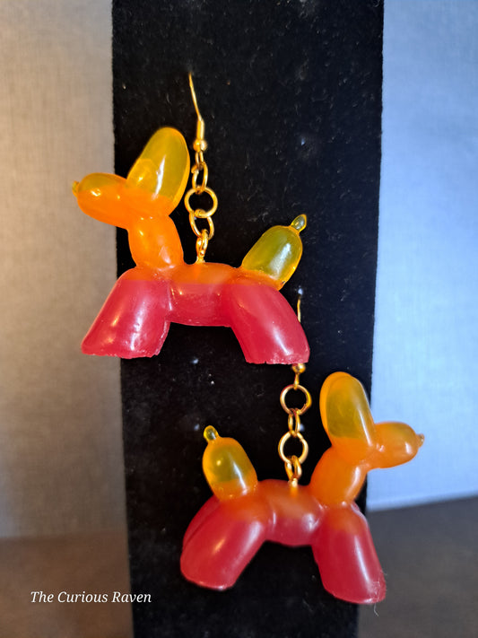 Flame Resin Balloon Dog Earrings