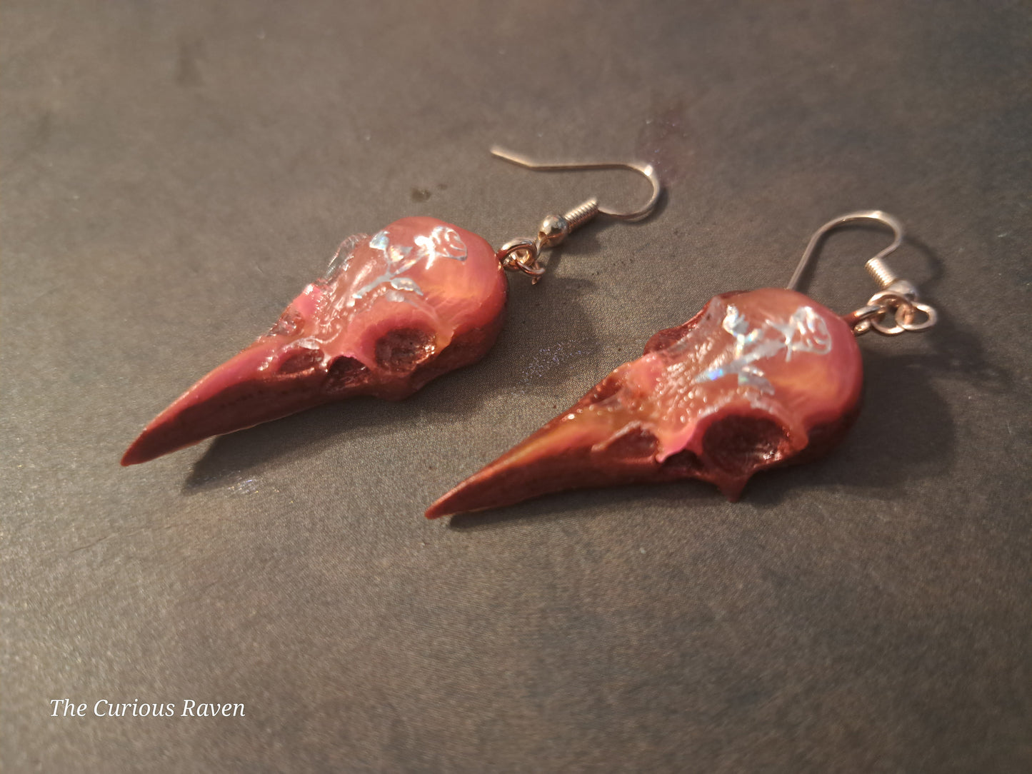 Rose Resin Raven Skull Earrings