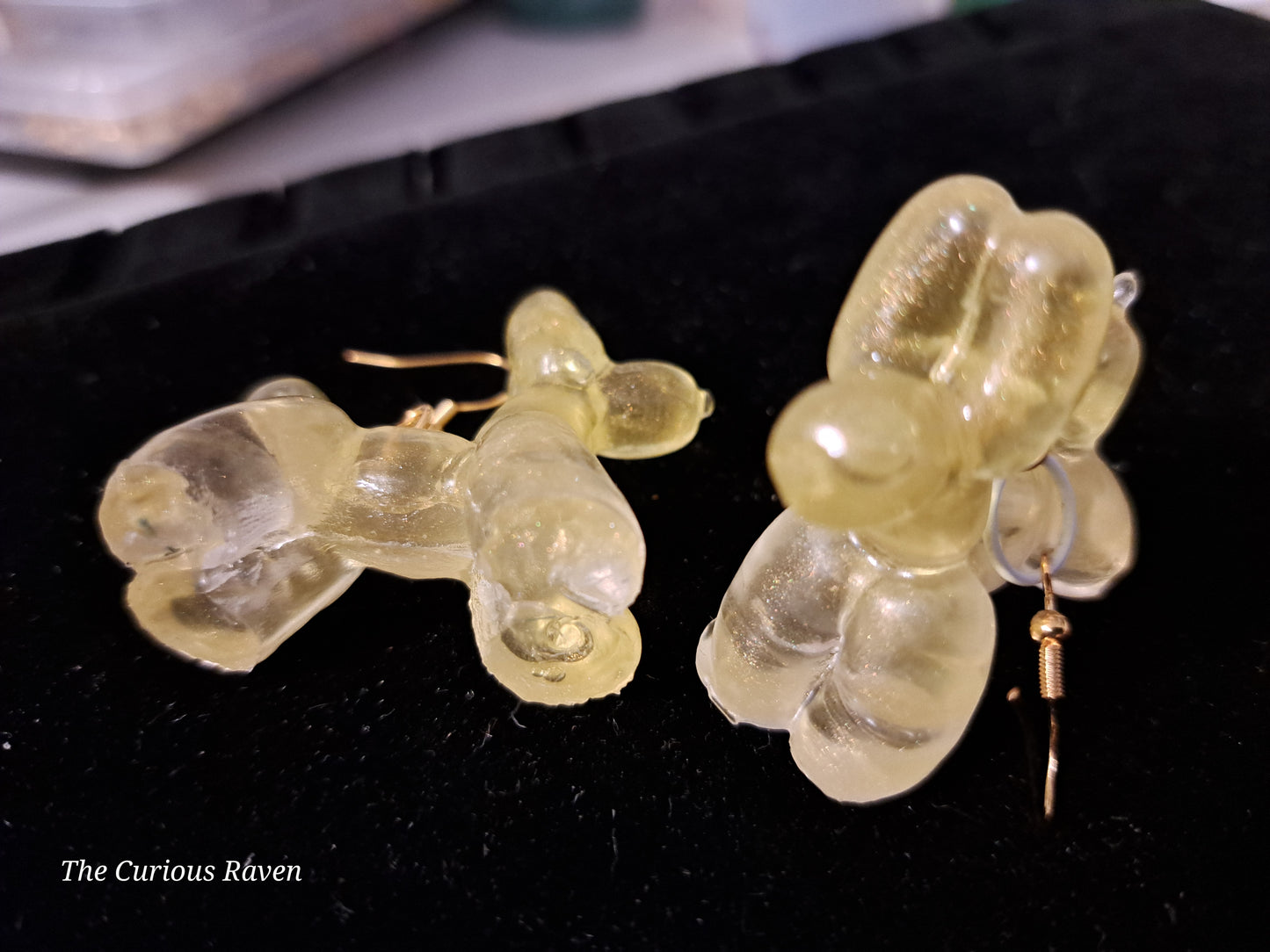 Opaque Yellow Resin Balloon Dog Earrings