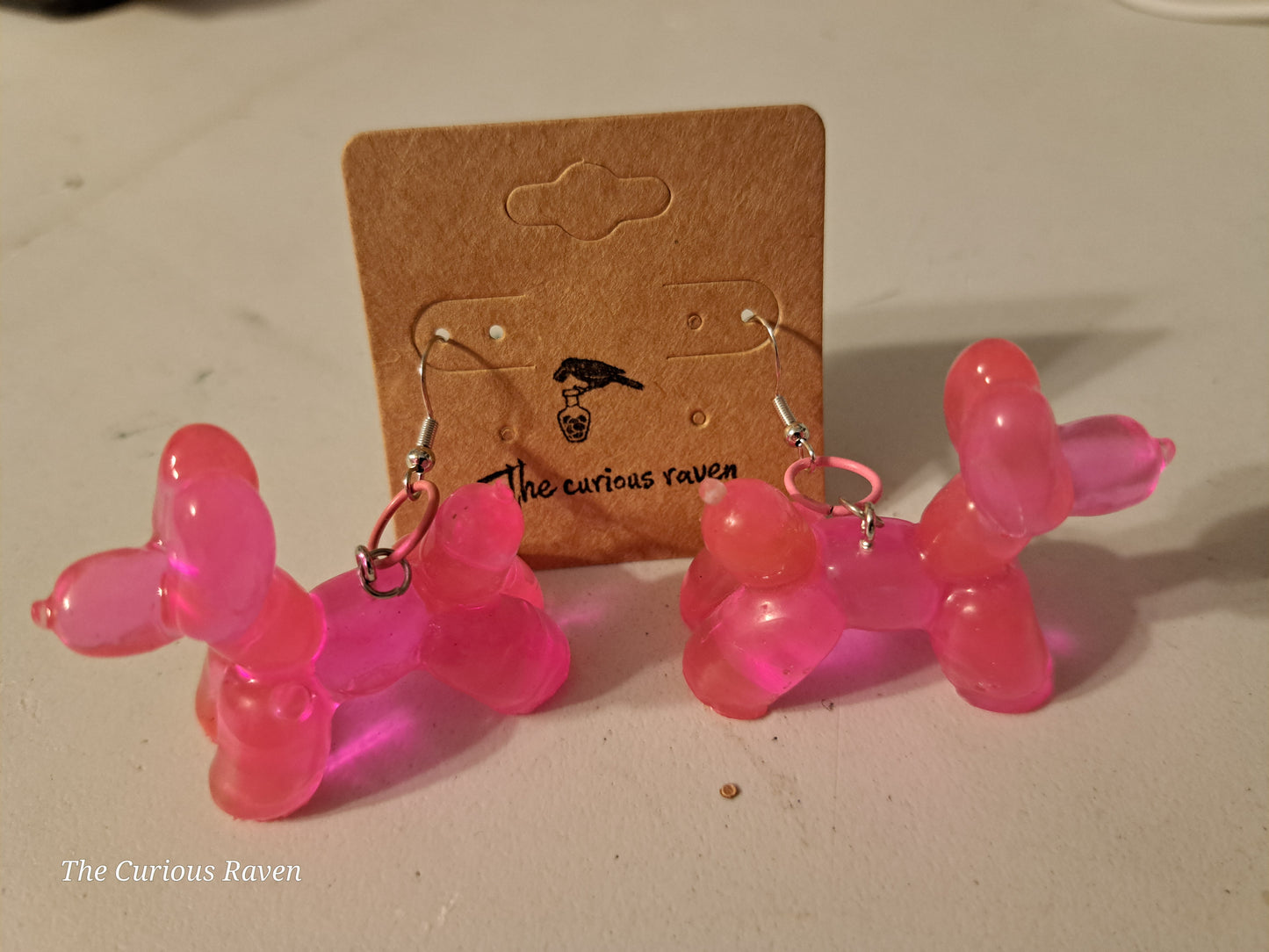 Opaque Pink resin Balloon Dog Earrings