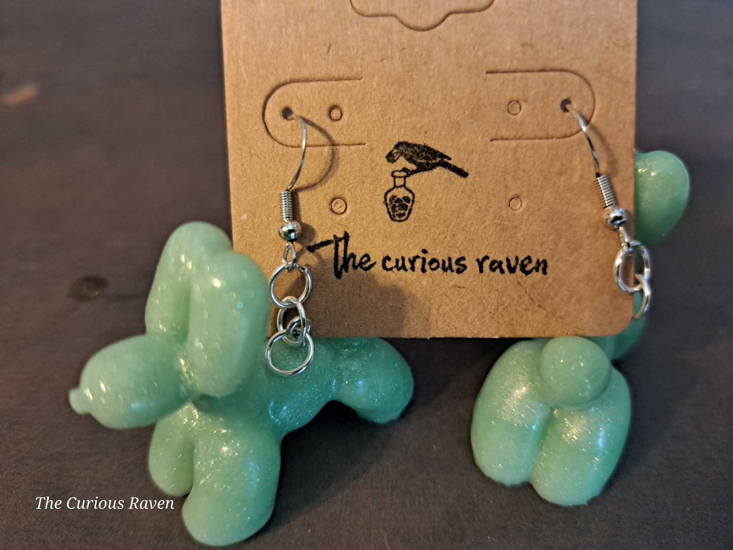 Seafoam Glow in the Dark Resin Balloon Dog Earrings