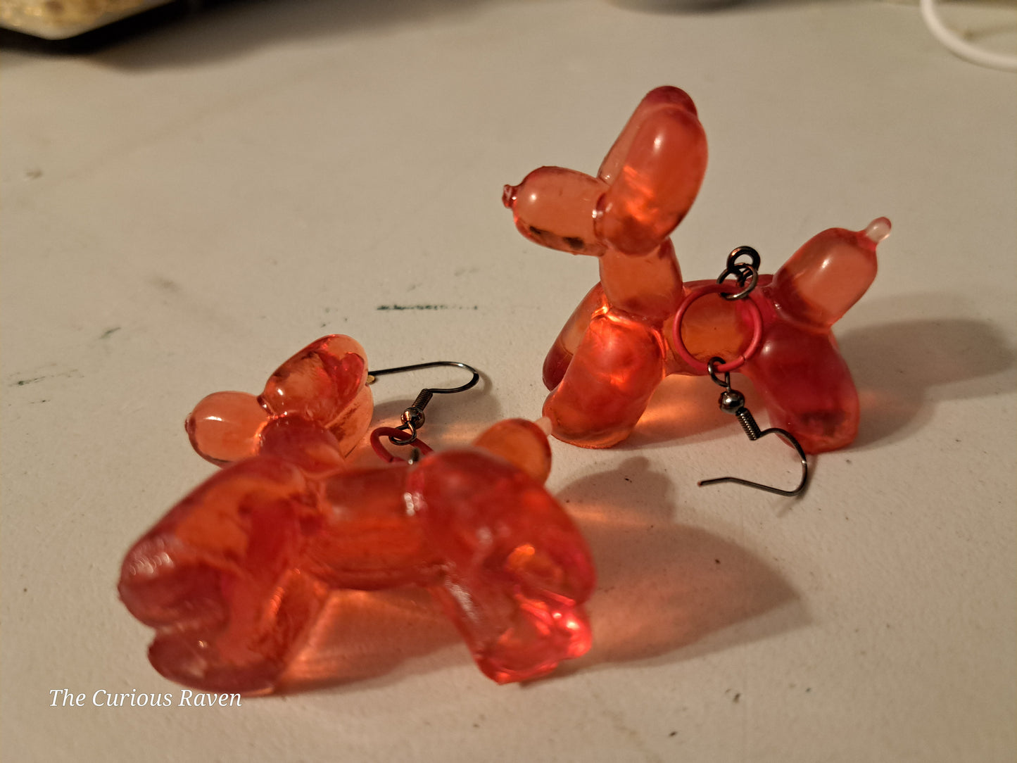 Opaque Red Resin Balloon Dog Earrings