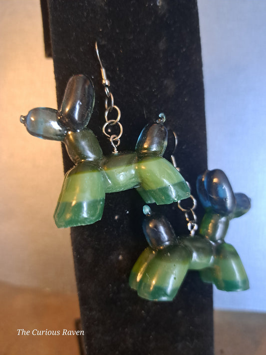 Shades of Green Resin Balloon Dog Earrings