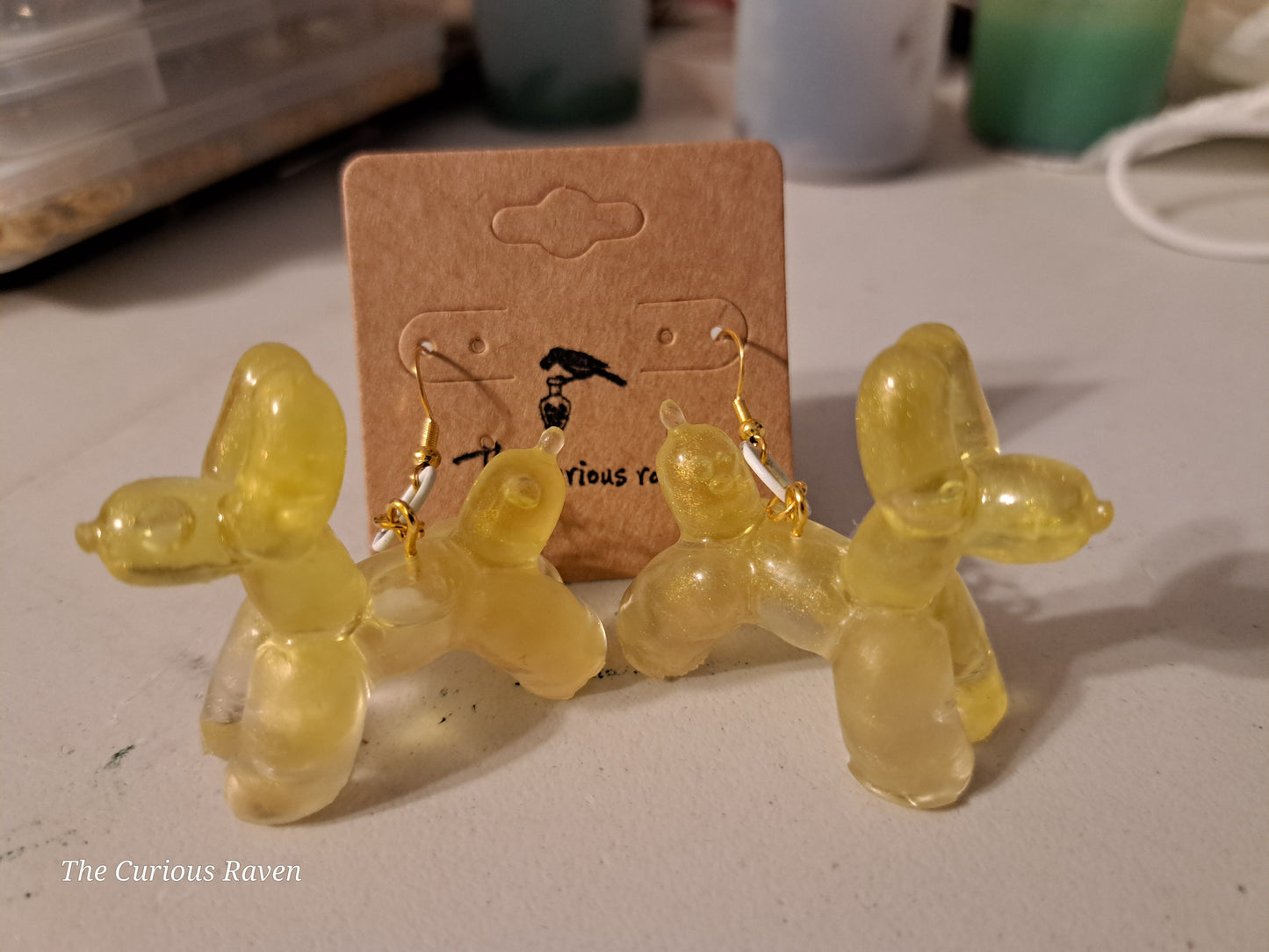 Opaque Yellow Resin Balloon Dog Earrings