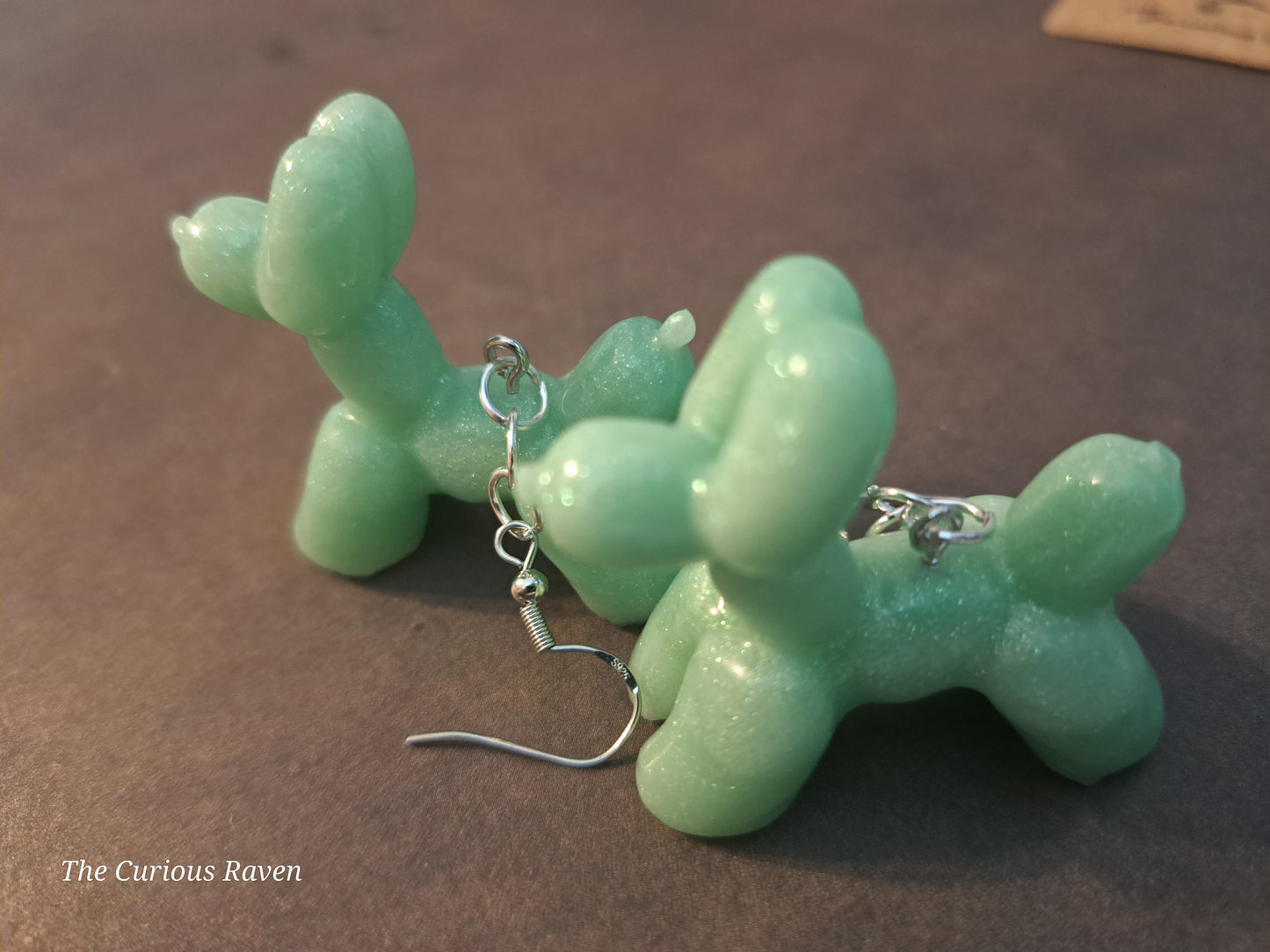 Seafoam Glow in the Dark Resin Balloon Dog Earrings