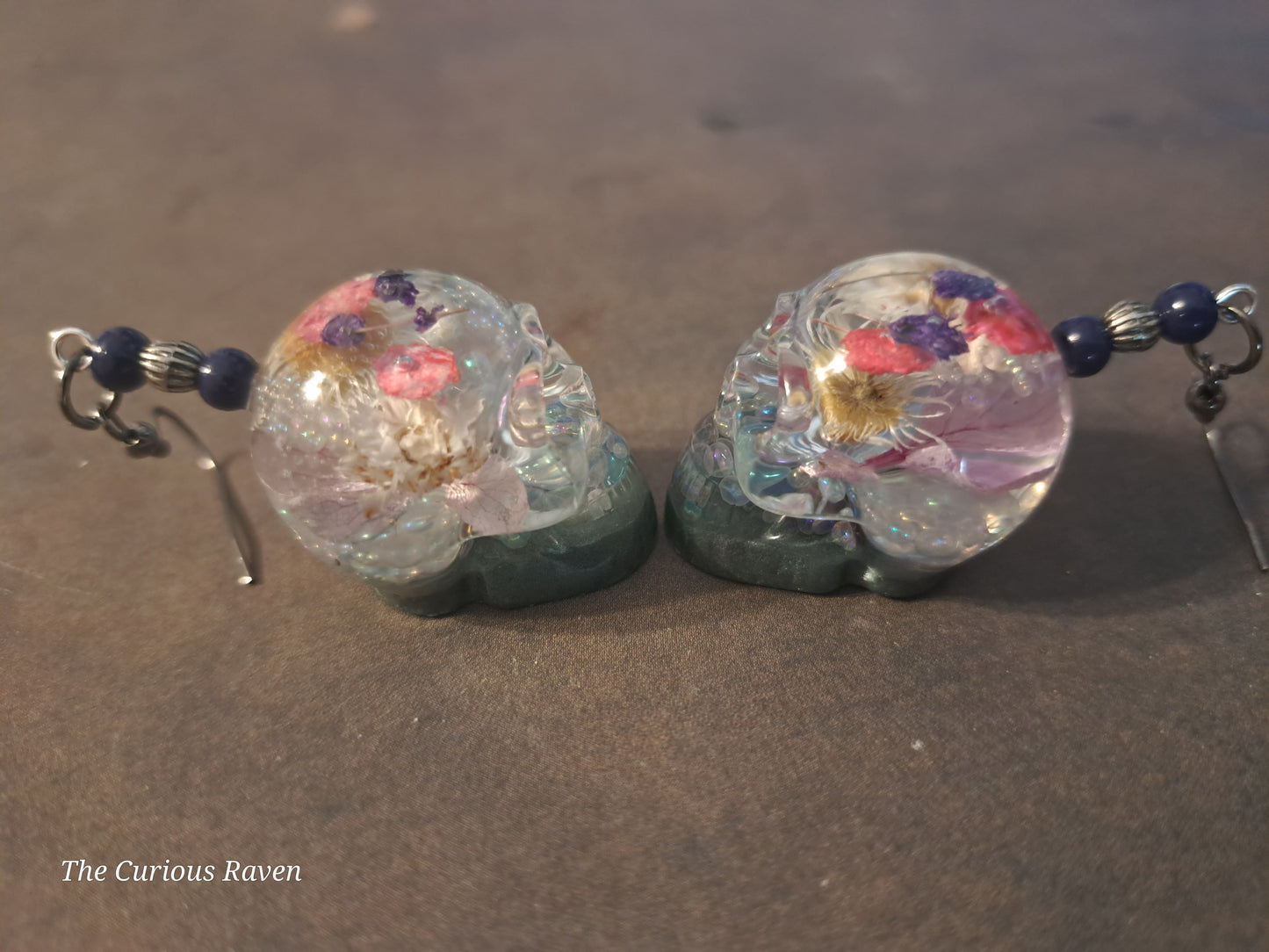 Tiny Flowers Resin Skull Earrings