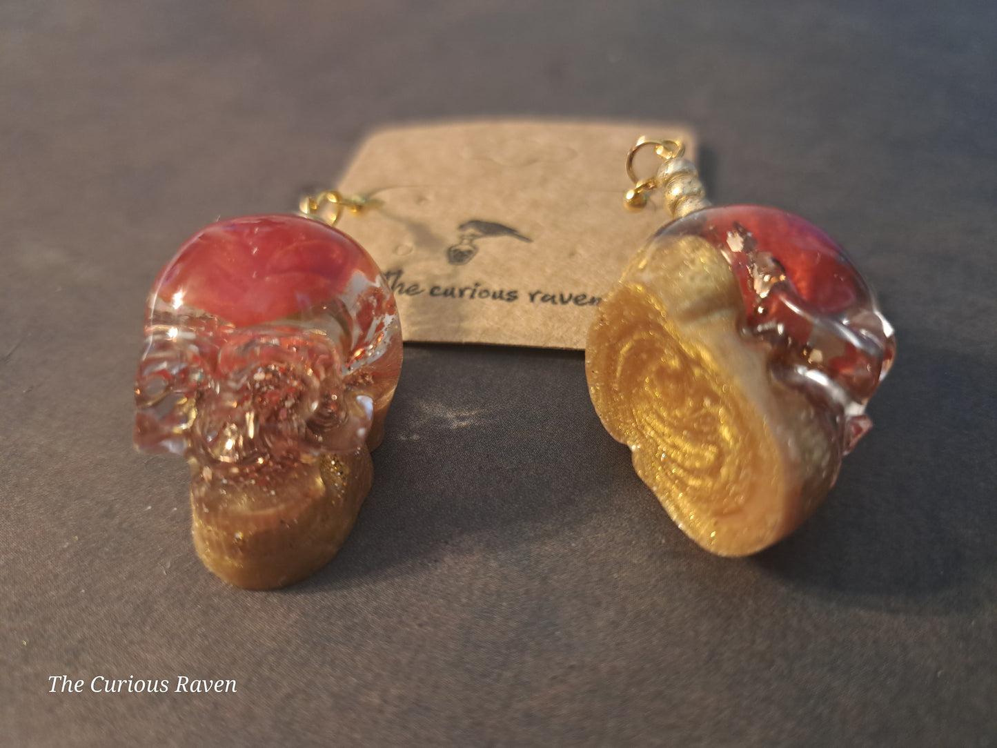 Orange Rose Resin Skull Earrings