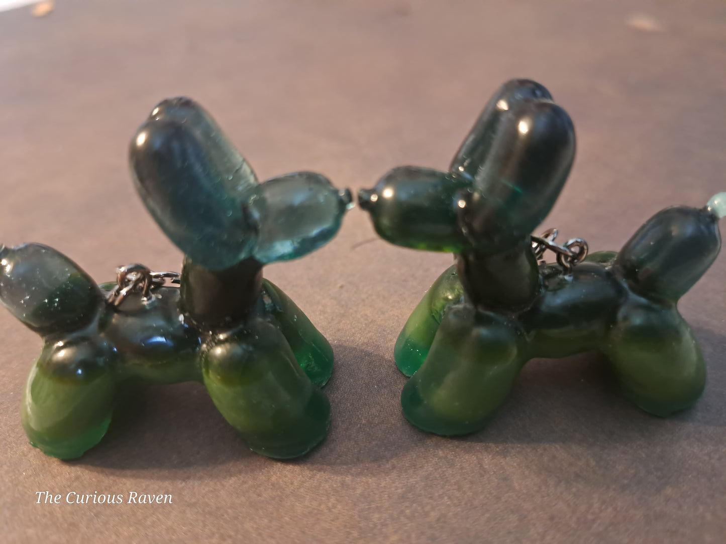 Shades of Green Resin Balloon Dog Earrings