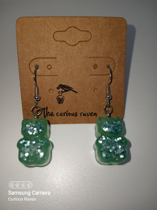 Gummy Bear Earrings Seafoam Glitter