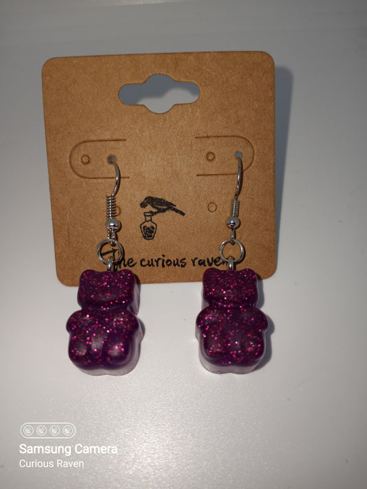 Gummy Bear Earrings Raspberry Glitter