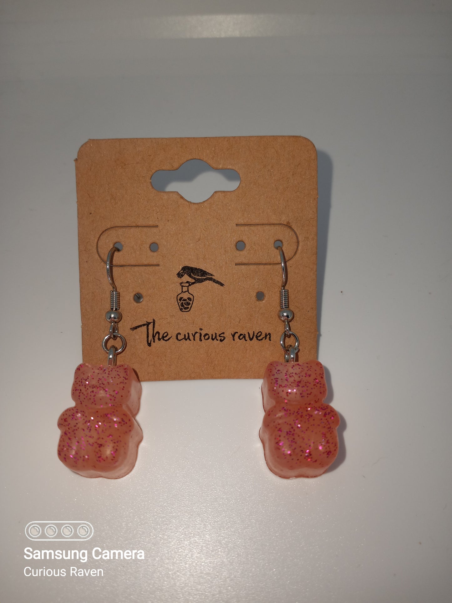 Gummy Bear Earrings Cotton Candy Pink Glitter