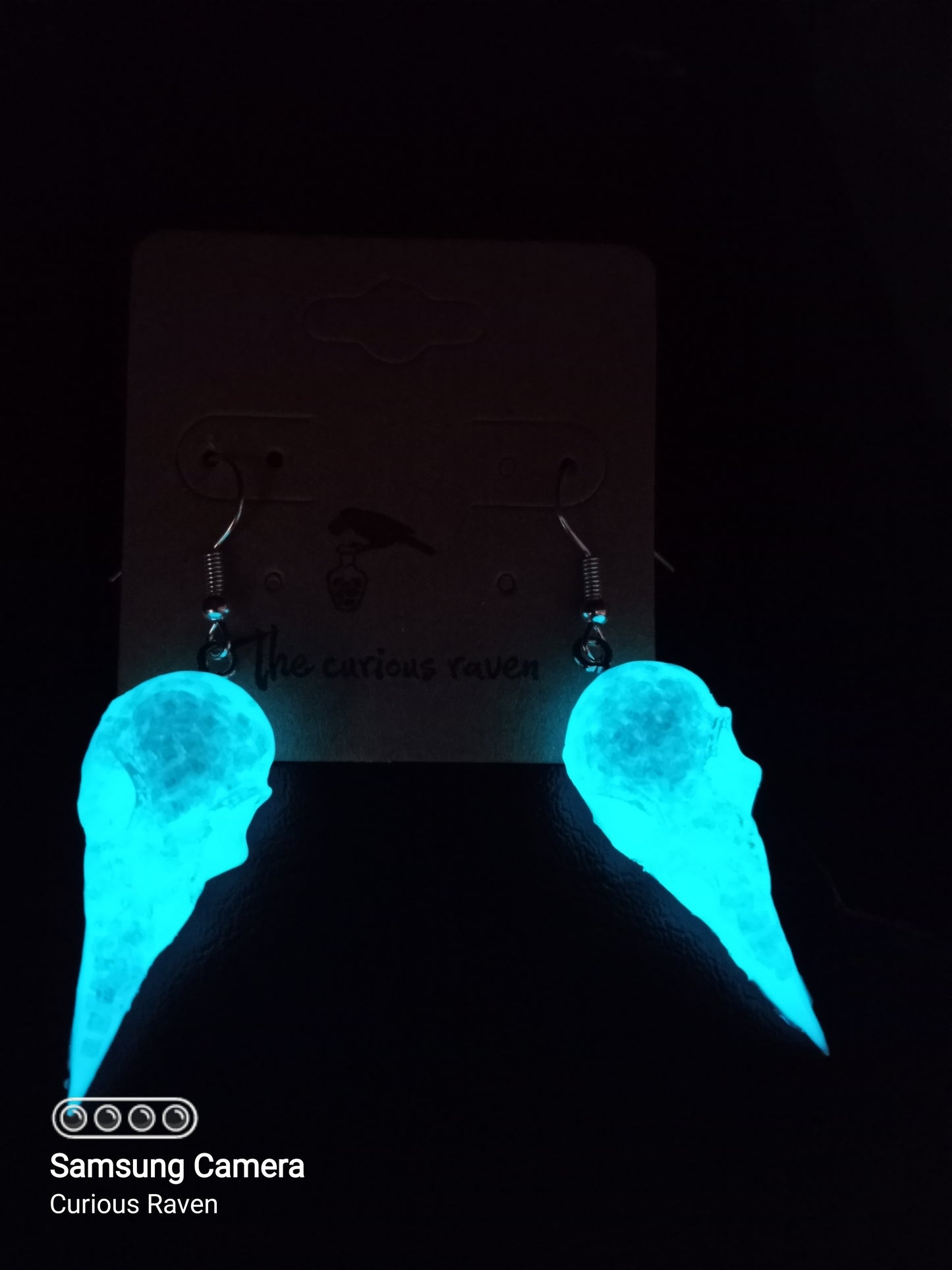 Glow in the Dark White Glitter Raven Skull Earrings