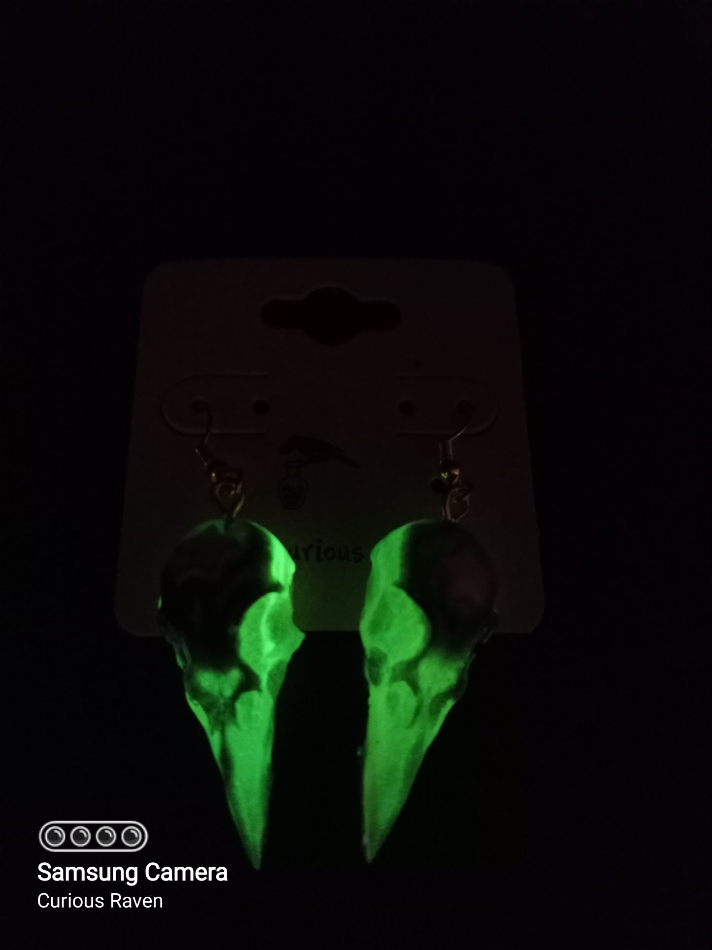 Glow in the Dark Goldenrod Raven Skull Earrings