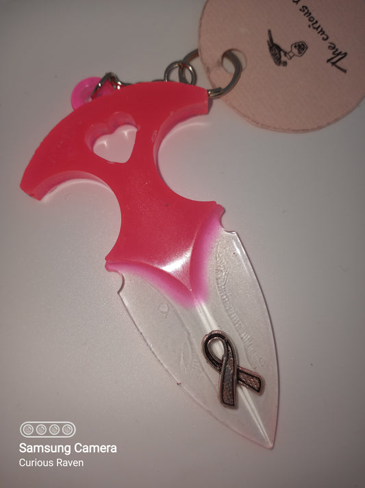 Pink Glow in the Dark with Awareness Ribbon Decorative Resin Prop Dagger Keychain