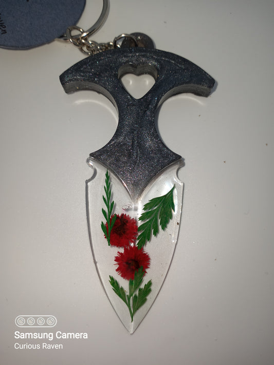 Gunmetal with Flowers Decorative Resin Prop Dagger Keychain