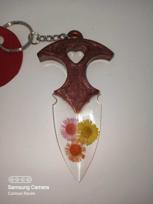 Copper with Flowers Decorative Resin Prop Dagger Keychain